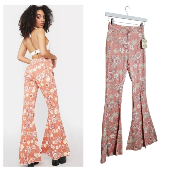 Altar'd State Pants - Altar’d State Feeling Groovy Floral Bell Bottom Pants Pink 70s Vibe XS NWT